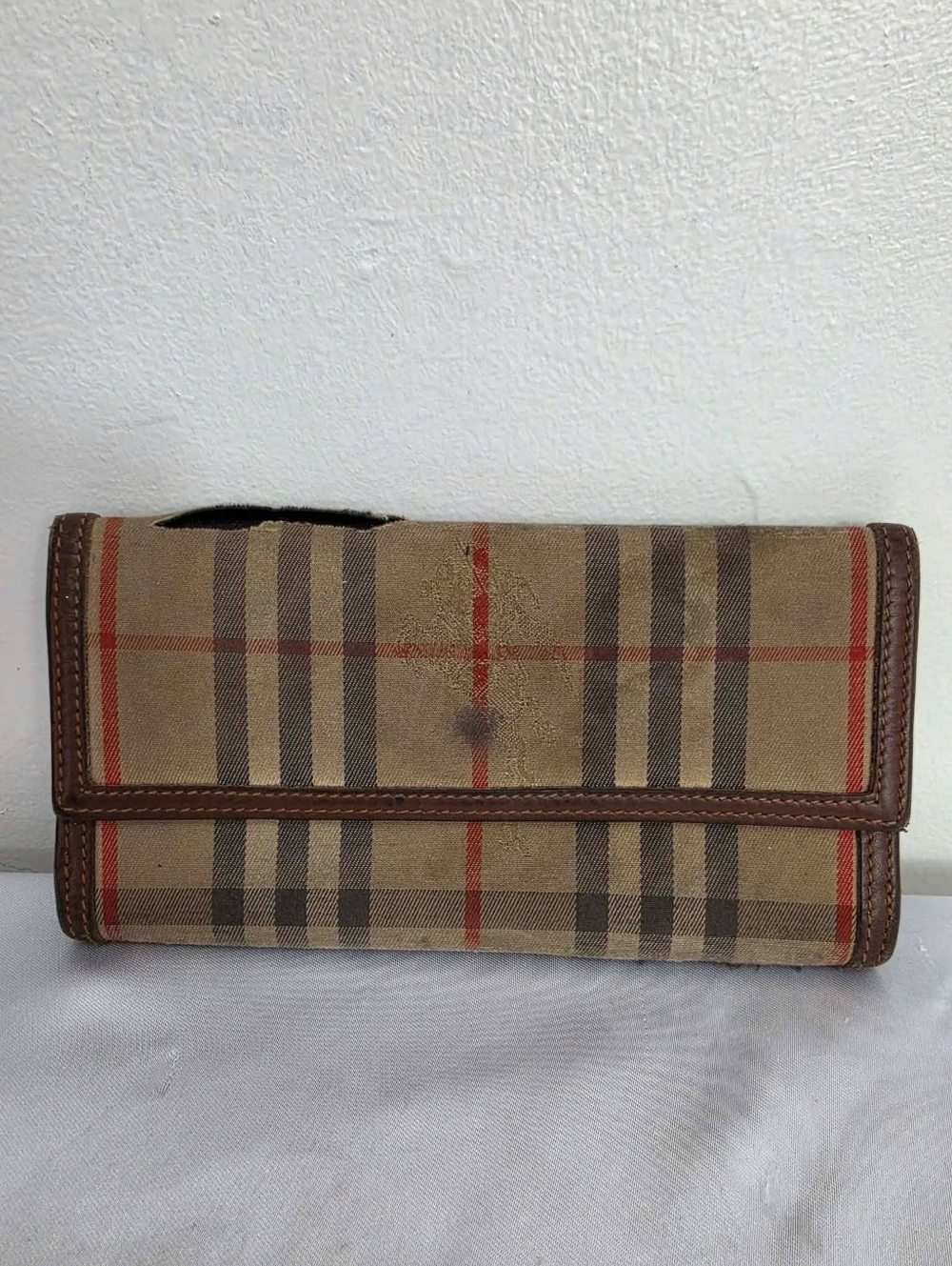 Burberry Beige Brown Plaid Continental Wallet